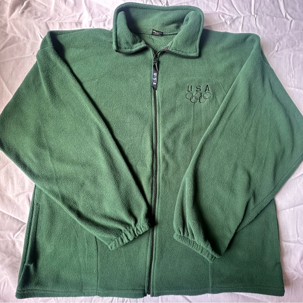Vintage 90’s USA Olympic Committee Fleece Full Zip Sweatshirt Green Size XXL USA